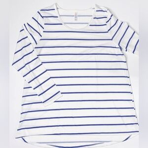 Long Sleeve Tee - White with Royal Blue Stripes